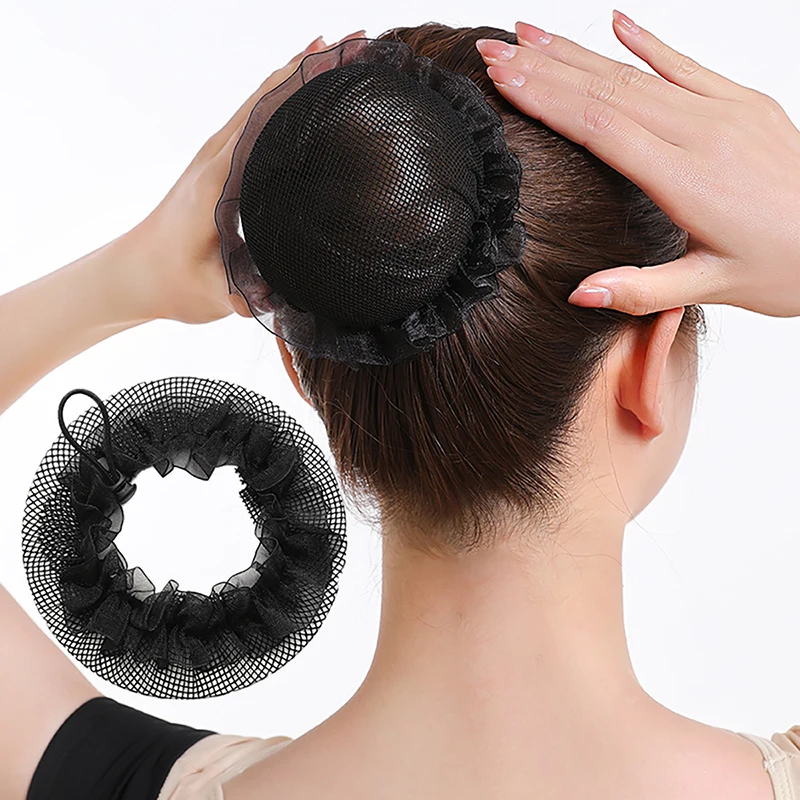 

2pcs Net Adjustable Snoods Women Ballet Dance Skating Hair Net Lacework Bun Black High Quality Weave Hairnets Drawstring Style