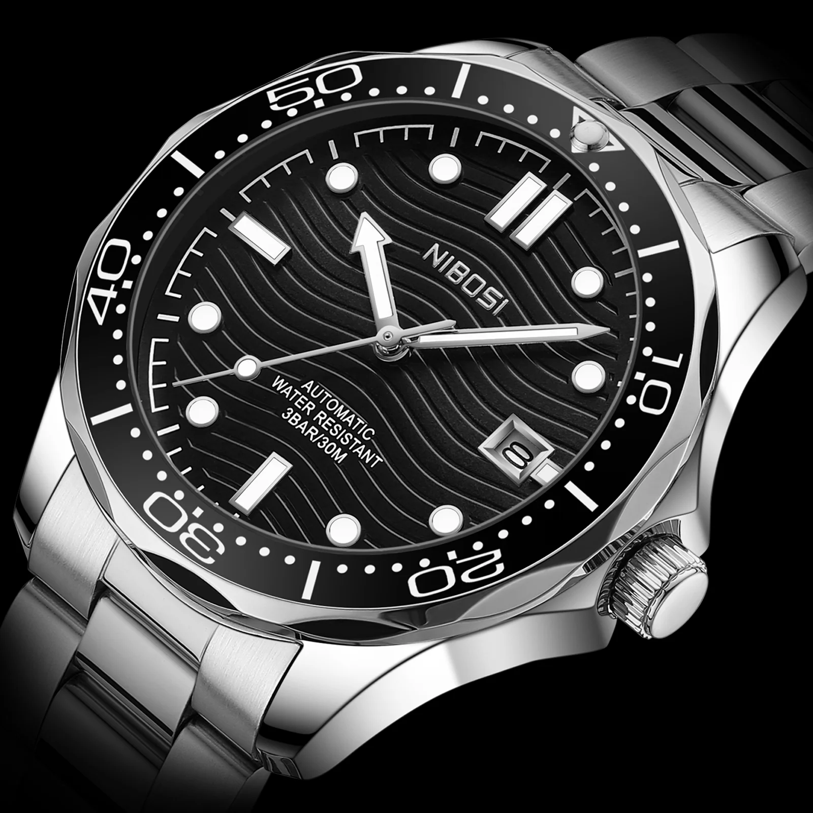 

NIBOSI Automatic Watch Men's Mechanical Watches Waterproof Luminous Week Date Men Wristwatch Sports Diving Relogio Masculino