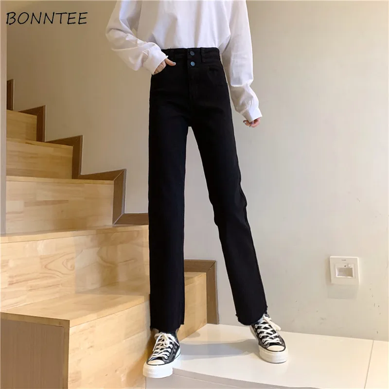 

Pencil Jeans Women Spring New Korean Style All-match Empire Slim Ankle-length Simple Solid Daily Vintage Clothes Harajuku Female