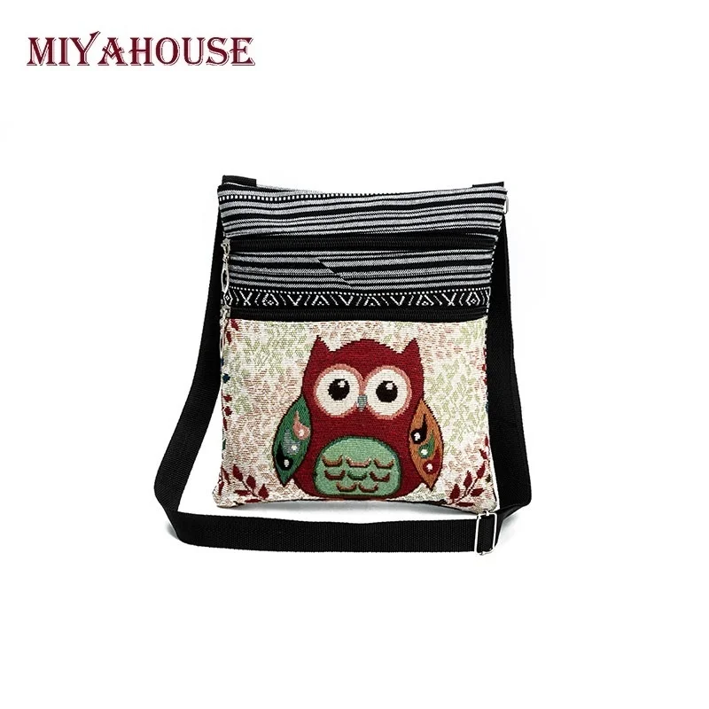 

Miyahouse Double Zipper Female Mini Flap Shoulder Handbags Cartoon Owl Printed Canvas Bags Women Small Shoulder Messenger Bags