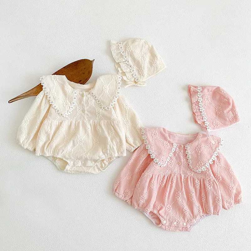 

Комбинезон для новорожденных девочек, х/б, с длинным рукавом и шляпкой