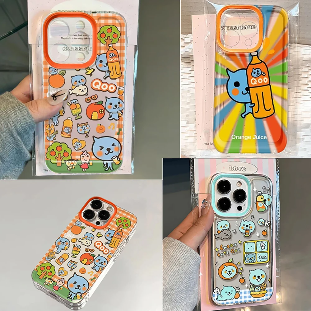 Cartoon cute Qoo Clear Space Phone Case For iPhone 11 12 13 14 15 16 Pro Max Mini X Xs XR 7 8 plus Se2020 Transparent Cover