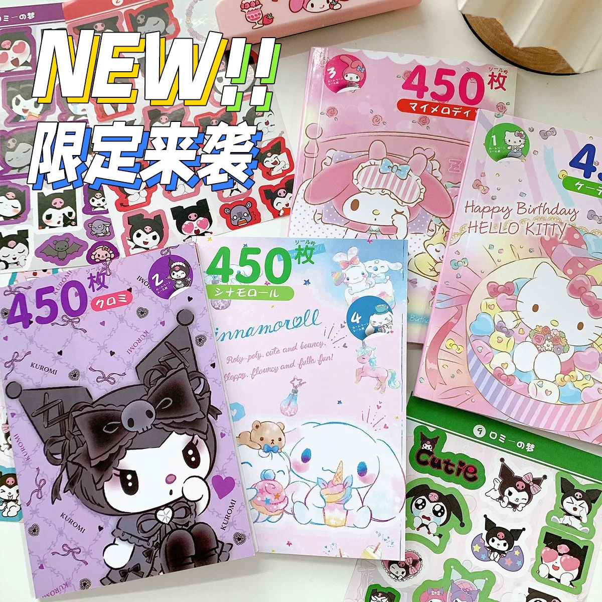 

450Pcs Sanrio Sticker Book Kuromi Melody Hello Kitty Card Cartoon Kawaii Sticker Hand Account Decoration Girls Toys Gifts