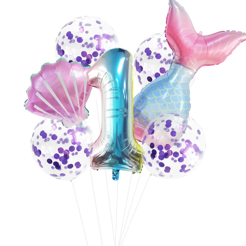

7Pcs/lot Mermaid Party Balloons 32inch Number Foil Balloon Kids Birthday Party Decoration Supplies Baby Shower Decor Globos