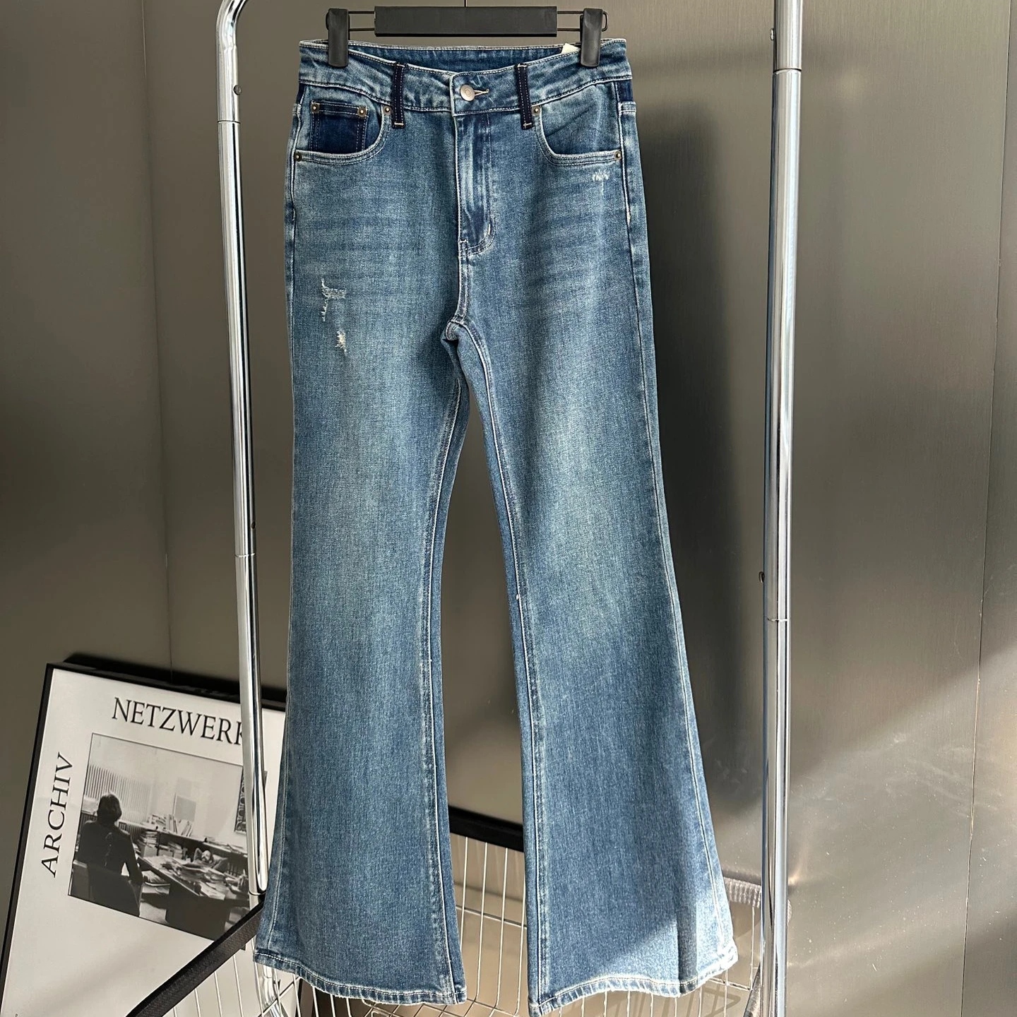 

Высококачественные женские джинсы в гонконгском стиле ретро Изношенные широкие брюки с высокой талией джинсовые брюки