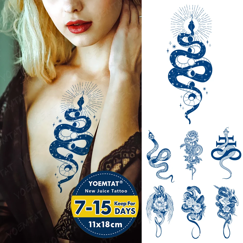 

Sexy Snake Flower Ink Lasting Tattoo Genipin Herbal Semi-Permanent Waterproof Temporary Tattoo Sticker Women Body Art Fake Tatto