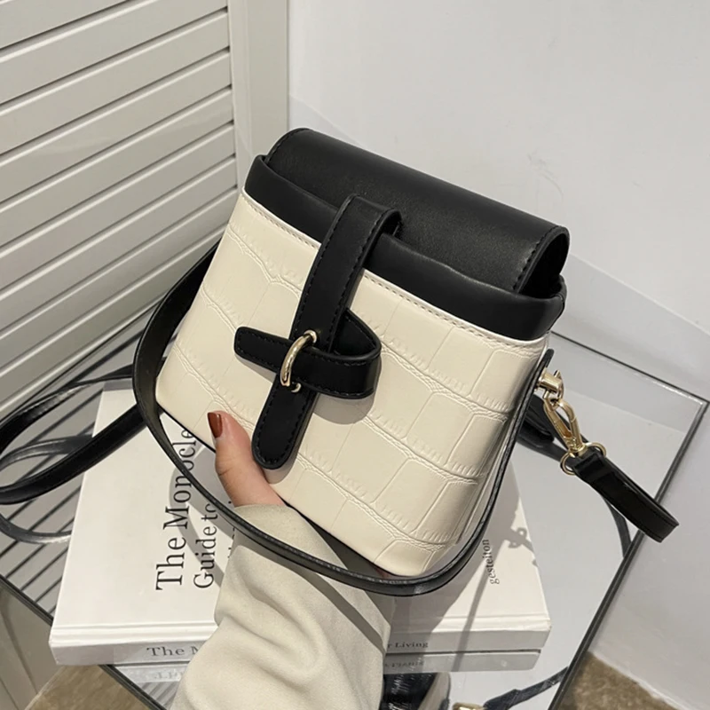 

Fashion Stone Woman Shoulder Bags Bucket Vintage Solid Crossbody Hot Sale PU Leather Luxury Handbags Women's Leather Shopper Bag