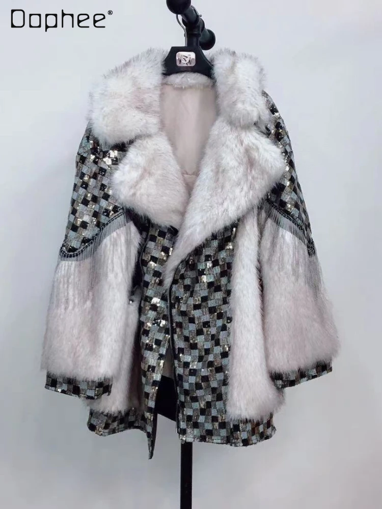 Streetwear Winter Clothing Faux Fur Mid-length Jacket for Women 2022 New Women's Artificial Fur Lamb Coats Casaco Feminino