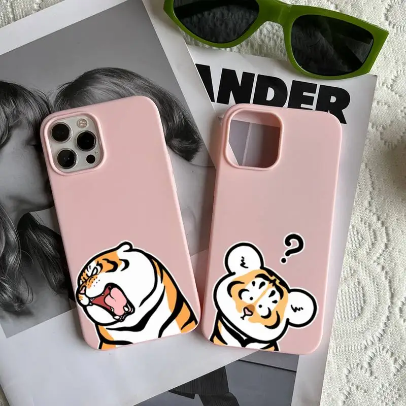 Cartoon Fat Tiger Phone Case Fundas Shell Cover For 11 Pro 12 13 Mini Pro Max Iphone 6 6s 7 8 Plus Xr X Xs Mobile Phone Bag