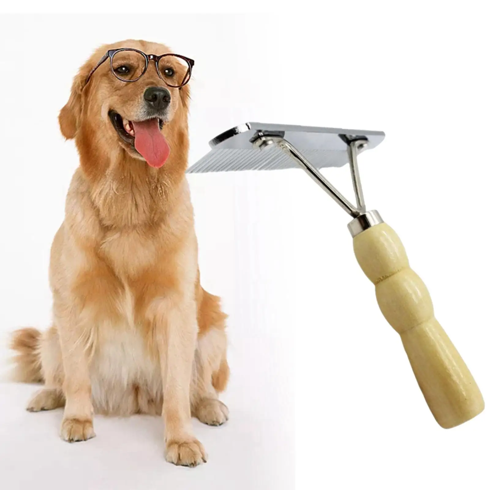 

Professional Pets Grooming Rake Reduces Shedding Wooden Handle Knots Tangles Removing Dog Brush for Long Hair Pet Dematting Tool