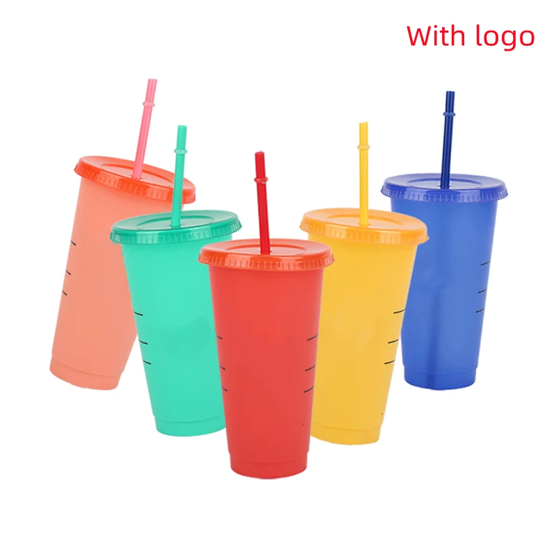 700ml Color Change Coffee Cup mug With Lid Logo Straw Reusable Cups Plastic Tumbler Matte Finish tazas |