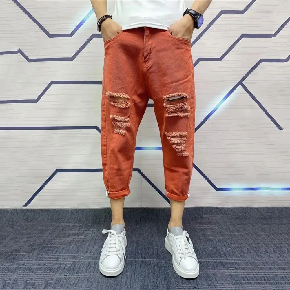 

Men Jeans Cool Firm Stitching Men Ninth Pants No Constraint Men Summer Jeans Colorfast Men Denim Jeans Men Garment