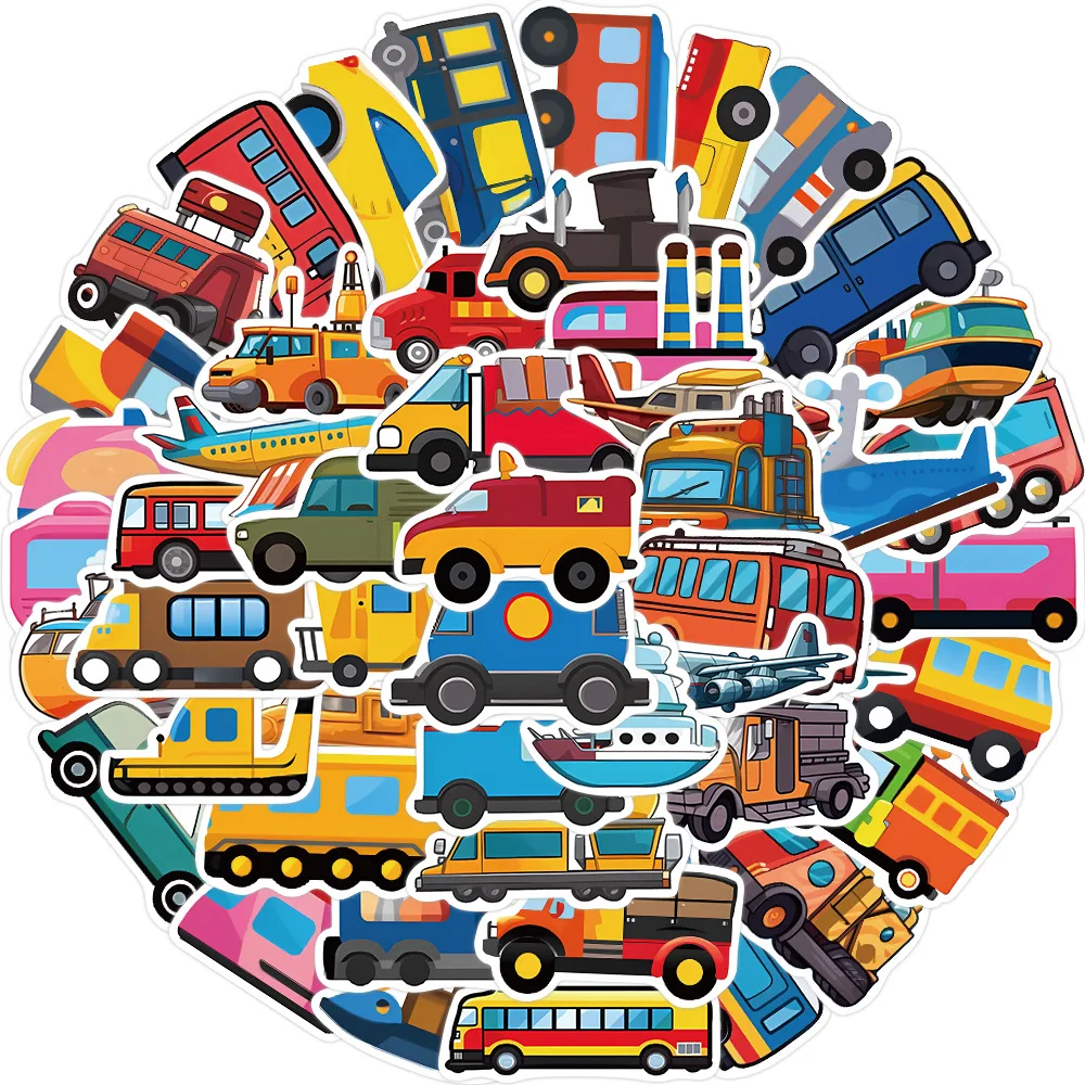

50PCS Original cartoon transportation Sticky Aesthetic Decorative Scrapbook DIY Child Phone Stationery Supply for Kid