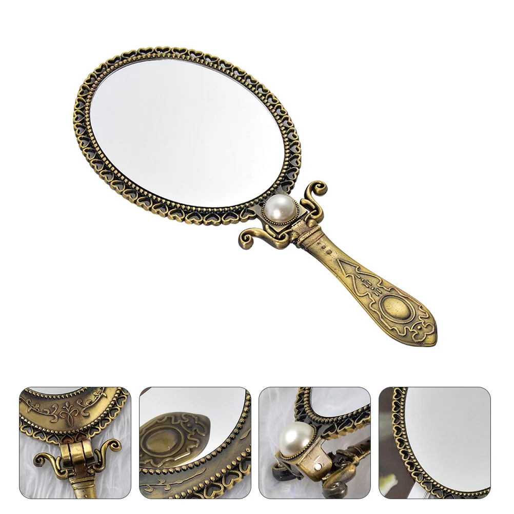 

1pc Foldable Makeup Mirror Bronze Elegant Makeup Mirror Metal Mirror for Outdoor