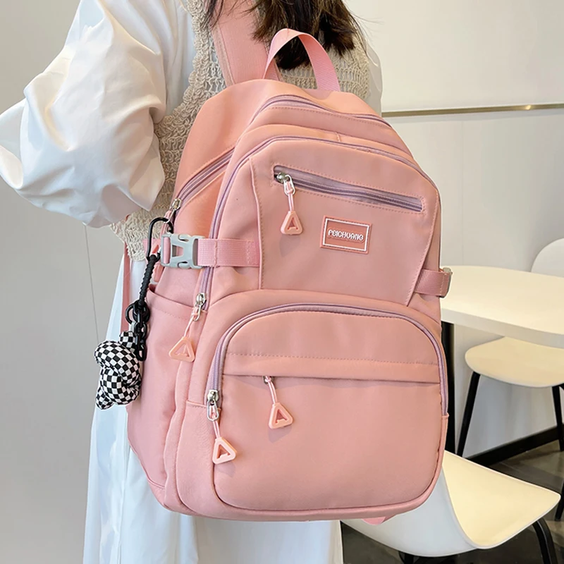 

New Solid Color Waterproof Nylon Women Backpack Men Large Capacity Laptop Back Bag Unisex Travel Rucksack Schoolbag New