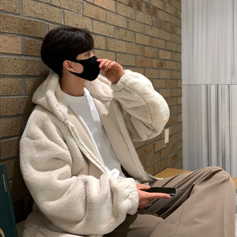 Winter Jacket Men Warm Fashion Thickened Plush Hooded Jacket Men Streetwear Korean Loose Thick Short Coat Mens Parker Clothes