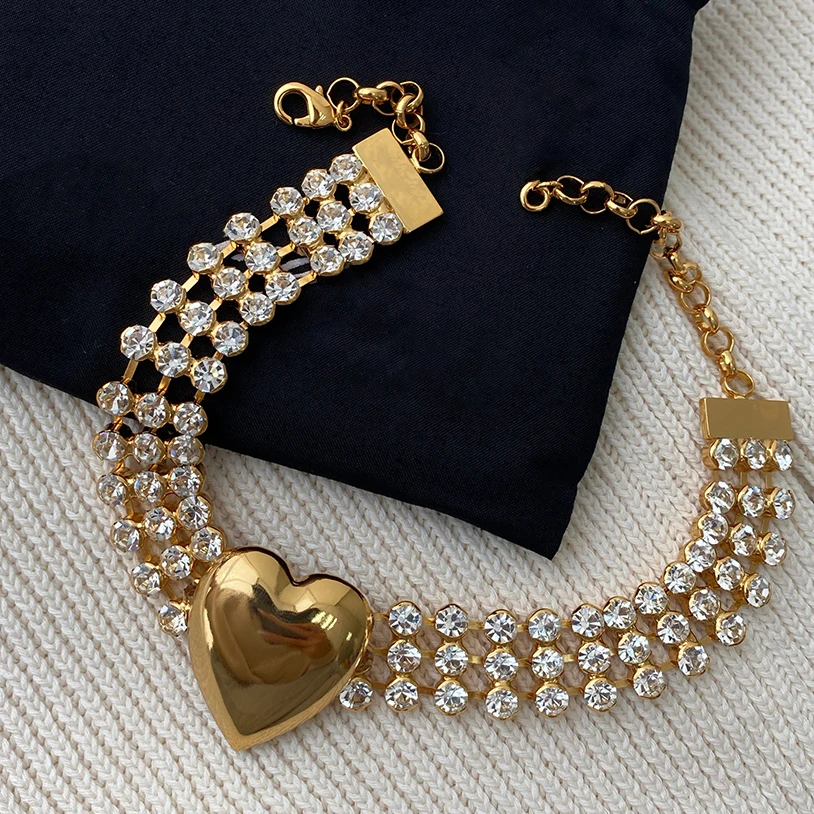 

Модное массивное золотое ожерелье с большим сердцем и кристаллами, модные женские дизайнерские ювелирные изделия в европейском и американском стиле