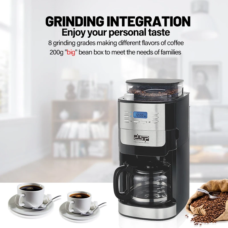 

2-in-1 Automatic Electric Coffee Machine Grinding Integrated 24-hour Timing Open Household Large-capacity Drip Coffee Machine