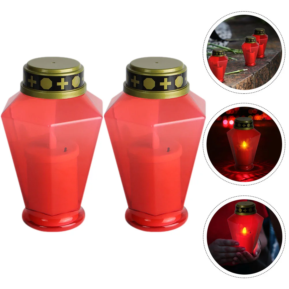 

2 Pcs LED Cemetery Light Religious Lamps Decor Table Prayer Garden Wedding Decorations Tables