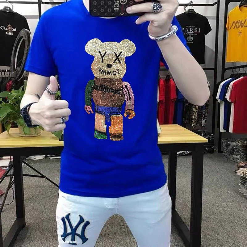 Мужская футболка с коротким рукавом круглым вырезом и рисунком медведя |