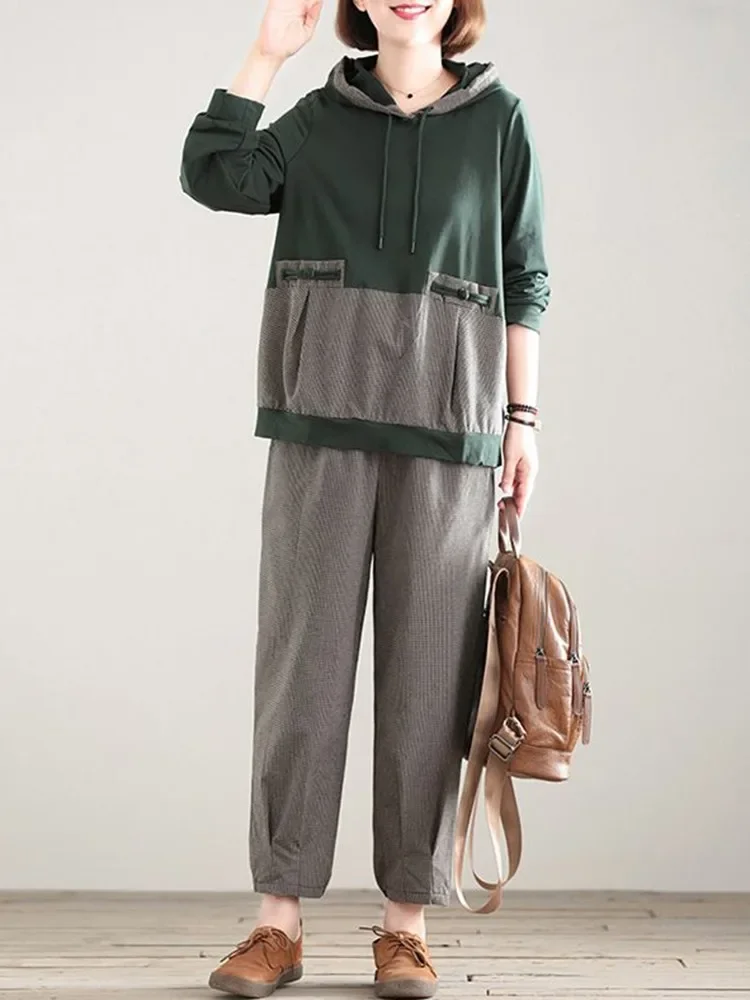 Женский повседневный комплект из 2 предметов пуловер с капюшоном и