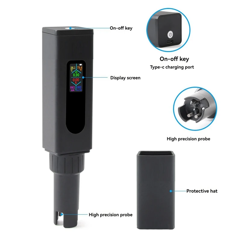 Перезаряжаемый измеритель солености 5 в 1 тестер качества воды PH цифровой монитор