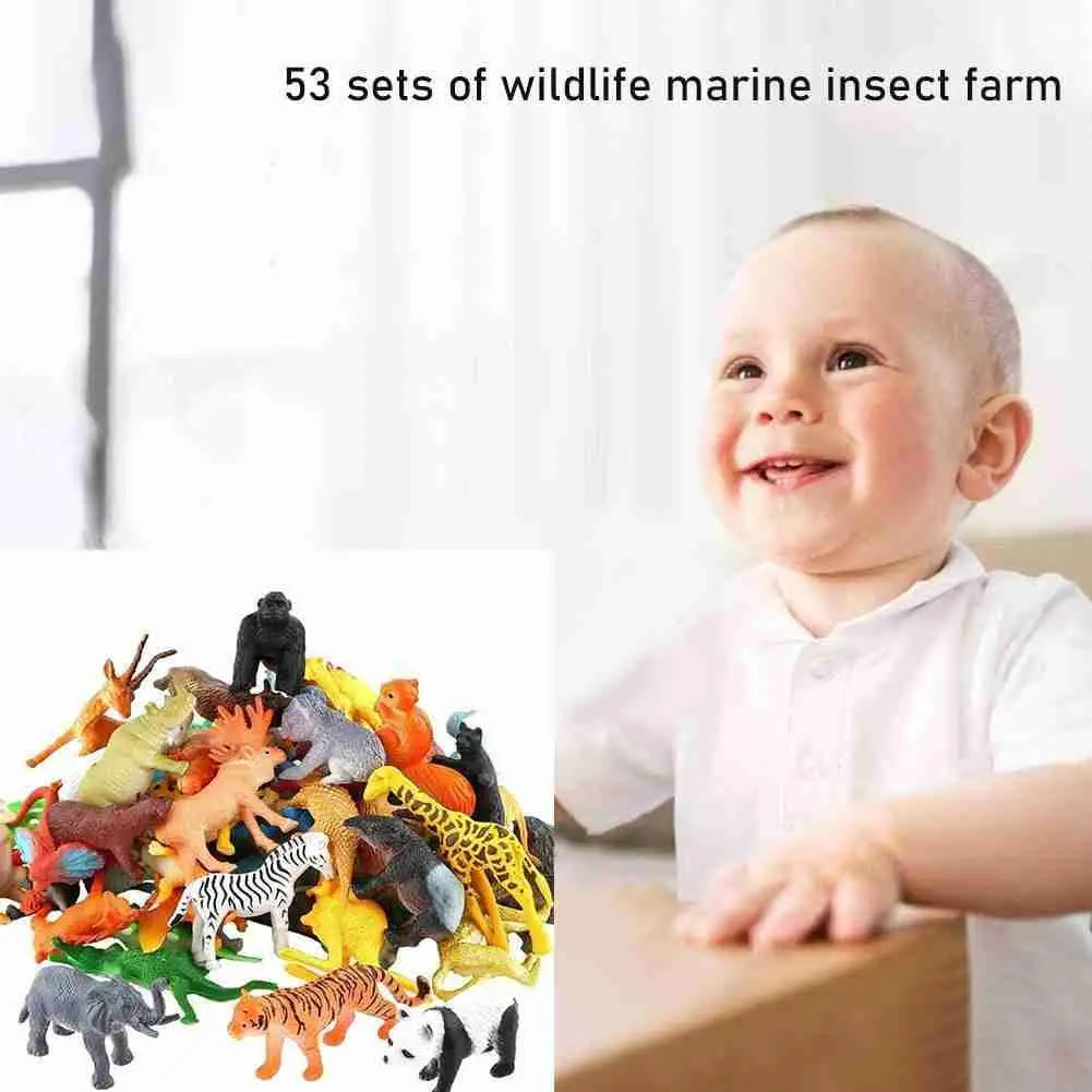

53 Pcs Wild Animal Marine Insect Farm Dinosaur Set Model Toy Early Education Animal Childhood Simulation Small T7r2