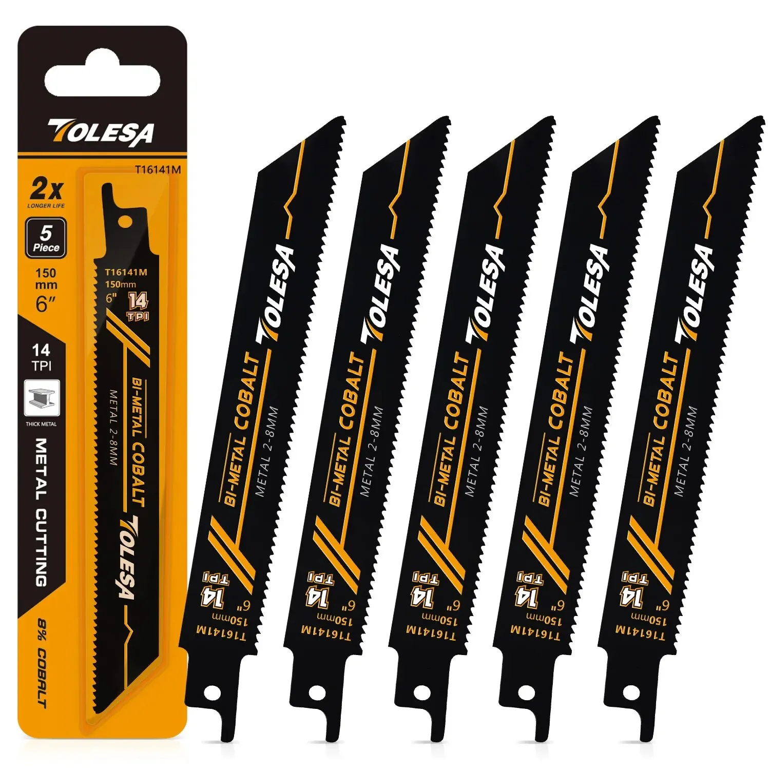 

TOLESA, 5 Шт., 6 Дюймов/9 Дюймов, 14TPI, Сабельные Пилы, Биметаллические Для Резки Тяжелых Металлов