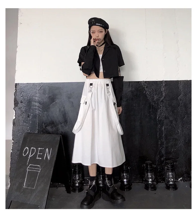 Студенческие готические длинные технические юбки женские гранж-панк высокая