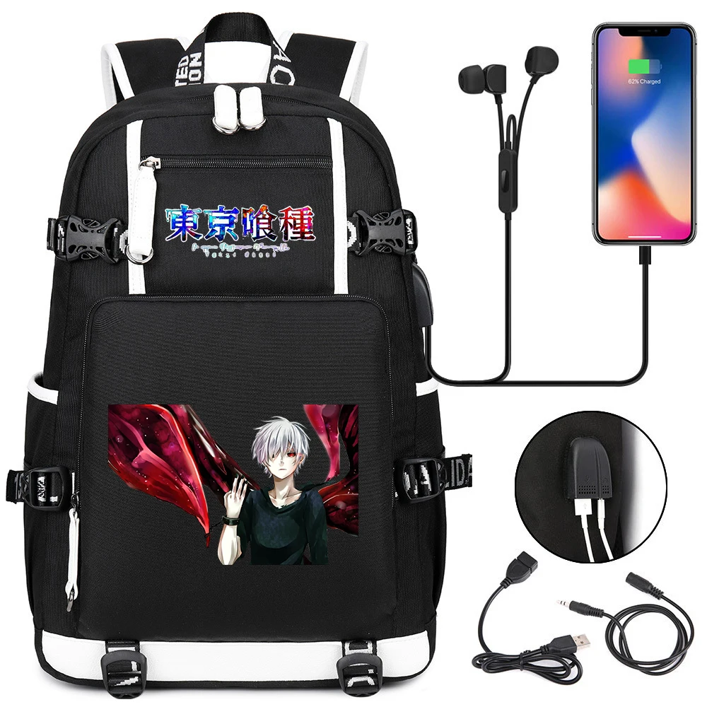 

Популярный школьный рюкзак с аниме «Токийский Гуль» для мужчин и женщин, дорожная сумка для ноутбука, большой Водонепроницаемый Многофункциональный ранец с USB-зарядкой