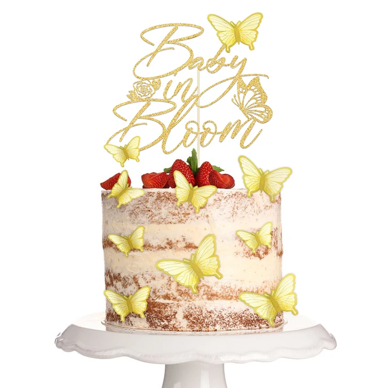 Золотой блестящий топпер для торта с блестками сверкающие бумажные бабочки