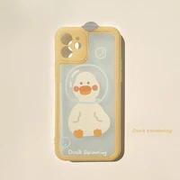 fahsion duck swimming cartoon phone case for iphone 13 12 11 pro max xr xs x 8 7 plus se 2020 cute clear soft cover coque fundas