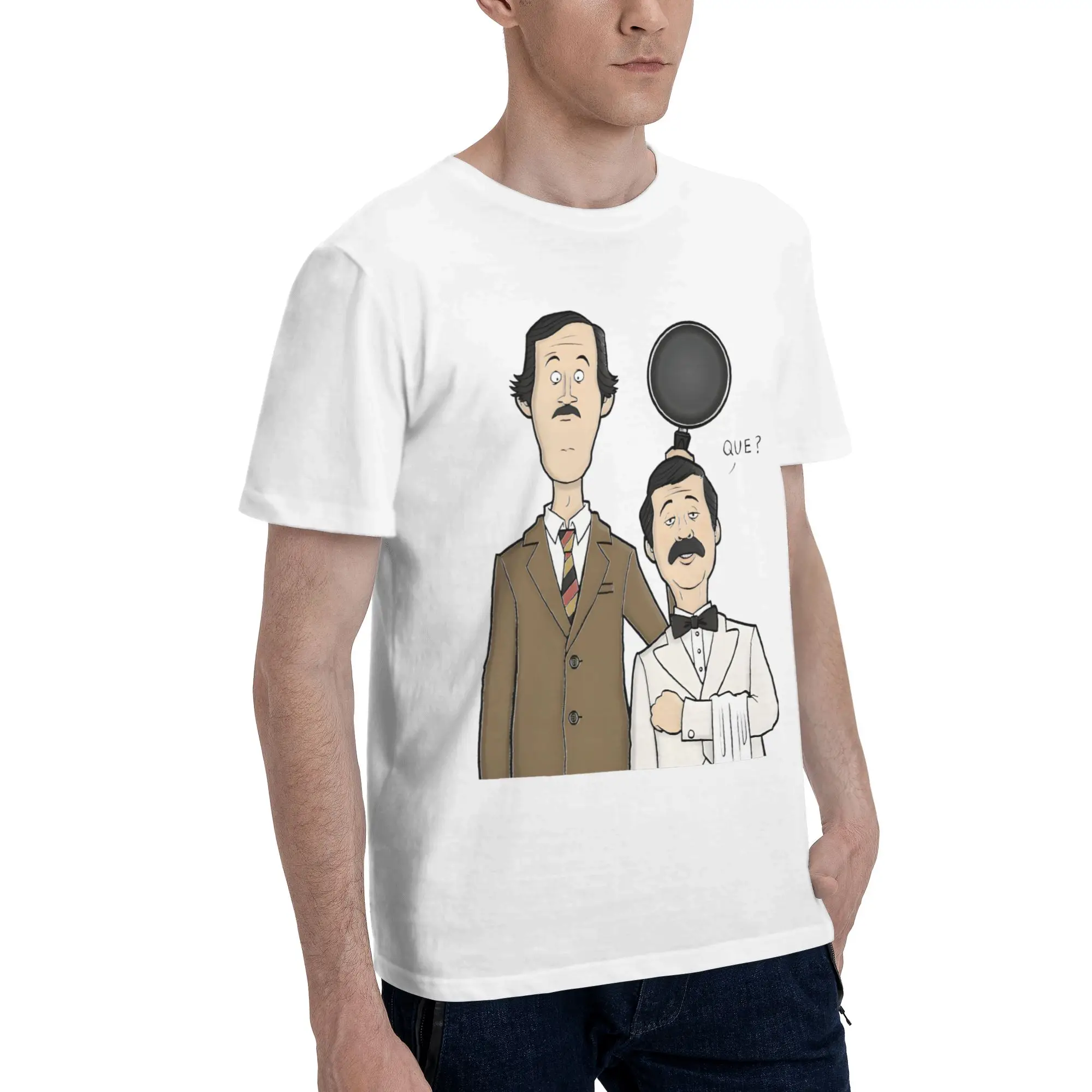 Фото Мужская и женская футболка Fawlty Towers с изображением Базила и Мануэля, модная футболка из чистого хлопка, верхняя одежда №3