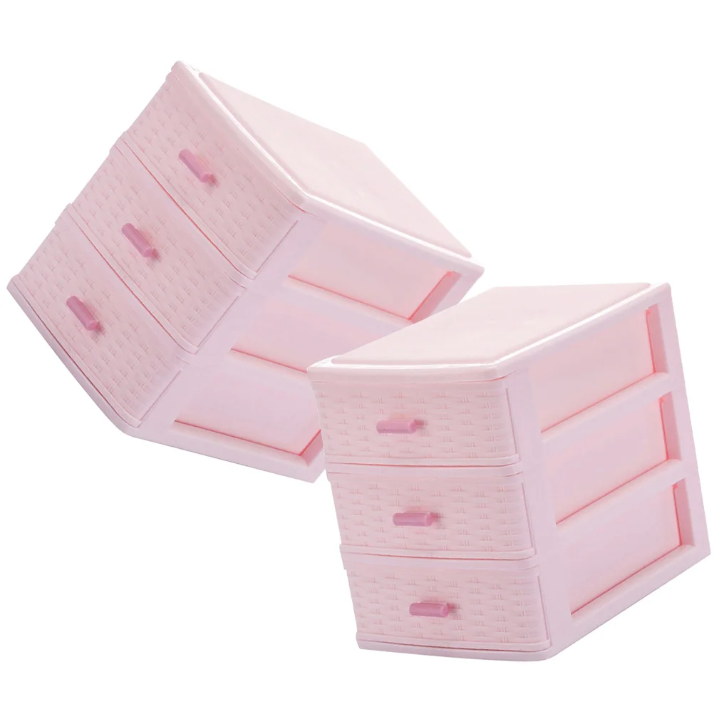 

2 Pcs Desktop Sundry Holders Organizer Pink Makeup Organiser Drawers Plastic Storage for Mini Table Box