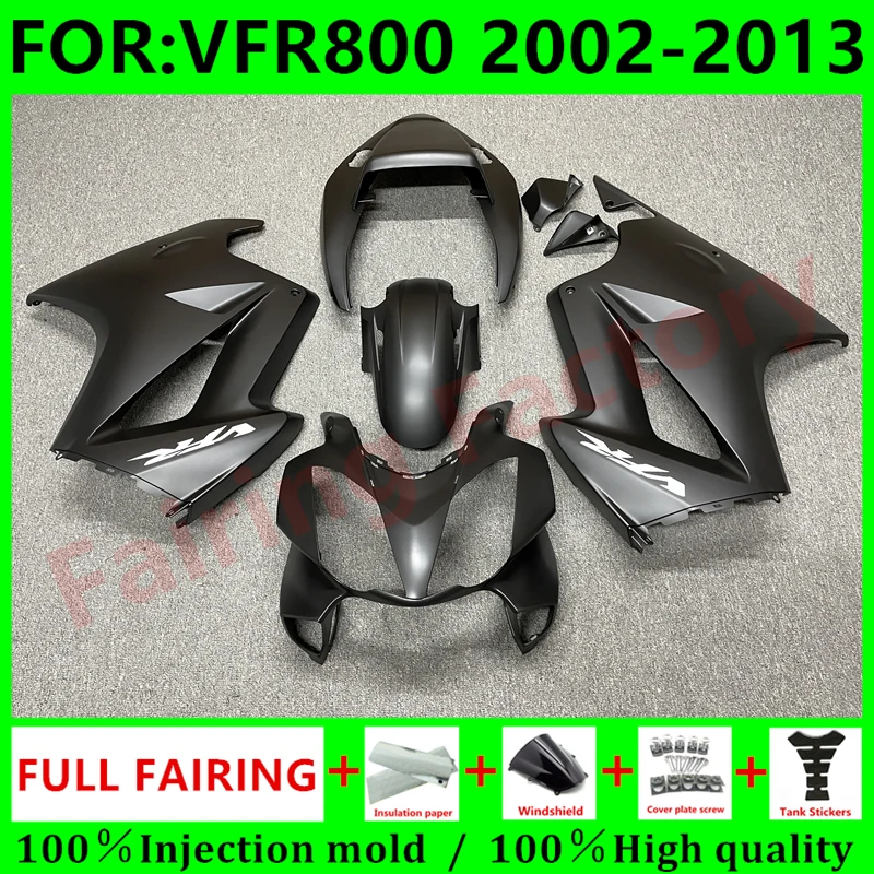 

Комплект обтекателей для мотоцикла, подходит для Vfr800 2002 2003 2012 VFR 800 02 03 04 05 06 07 08 09 10 11 12, обтекатель для кузова, матовый черный