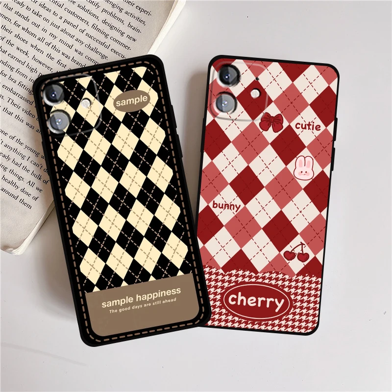 

INS Original Cute Lattice Cartoon Phone Case For iPhone 12 Pro Max 13 Mini 11 X XS XR 7 8 Plus SE 2020 6S 6 Fundas Soft Cover