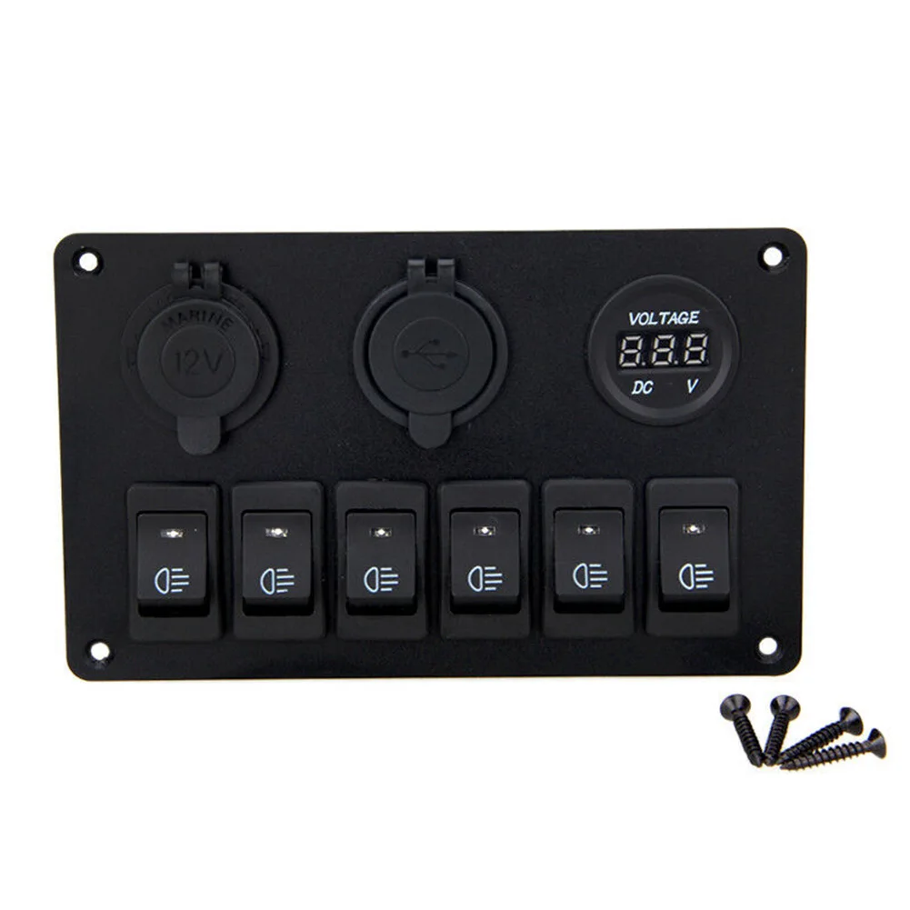 

12V Switch Panel 6Gang Blue Boat Dual Panel Rocker Switch USB Hot Sale