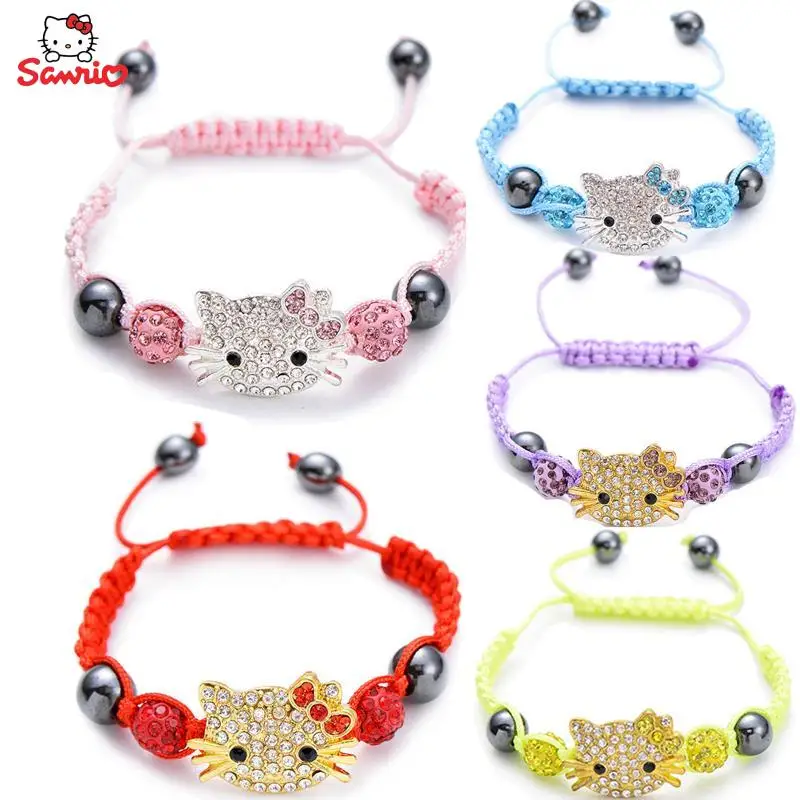 

Новый милый браслет с кристаллами Hello Kitty аниме мультфильм Sanrio модные браслеты с подвесками Стразы ювелирные изделия для девочек игрушки по...