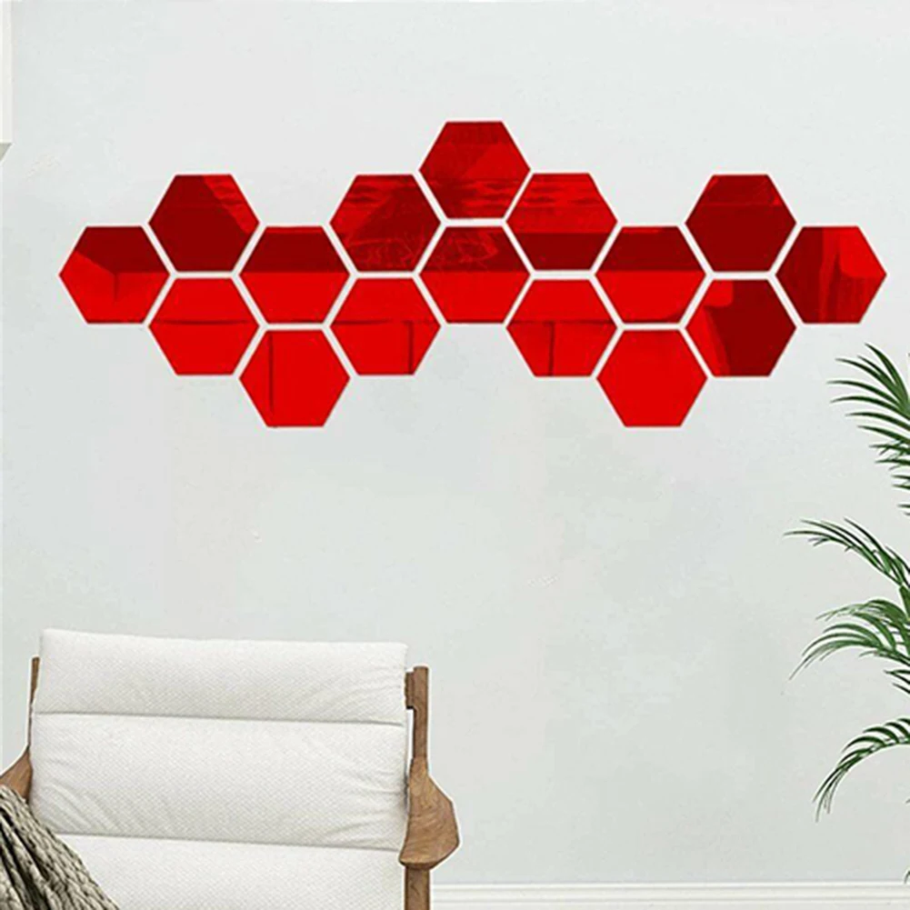 

Sofa Background Wall Mirror Decor Sticker Wall Stickers 12pcs 46*40*23mm Acrylic Black Hexagon Removable Durable