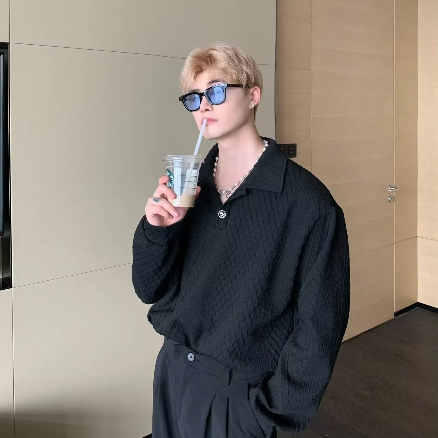 Винтажная мужская футболка с воротником поло и коротким рукавом свободный крой