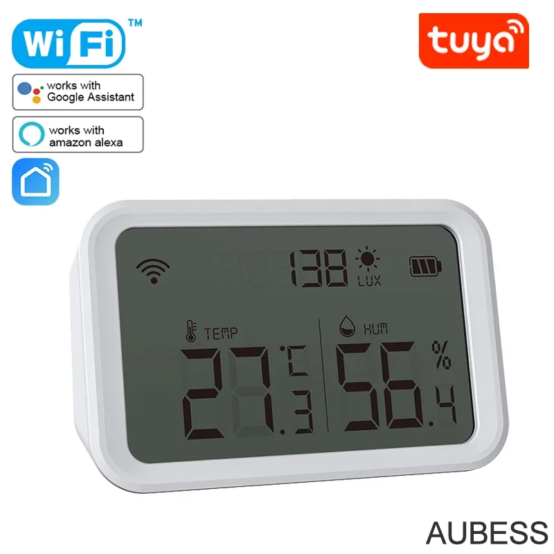

Датчик температуры и влажности Aubess Tuya Wi-Fi, комнатный гигрометр, термометр с поддержкой Alexa Google Home Smart Life