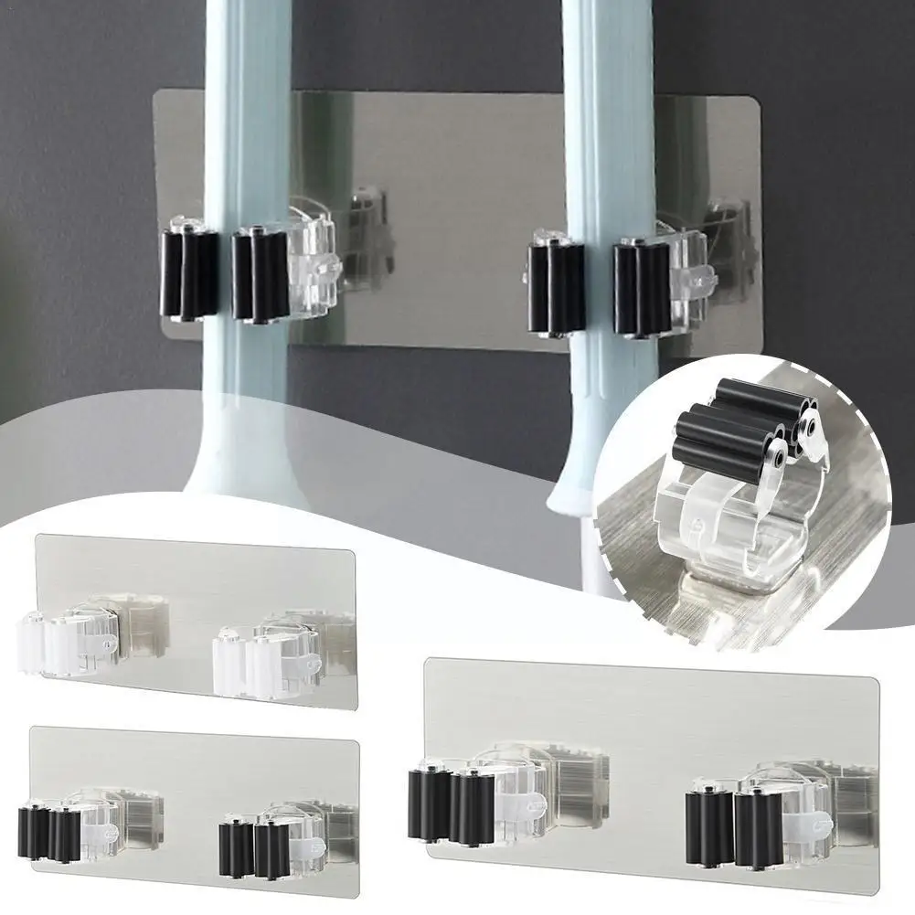 

Настенный органайзер для швабры с 2 головками, держатель для щетки, метлы, стеллаж для хранения, многофункциональные крючки для ванной комнаты и дома, вешалка Y7f2