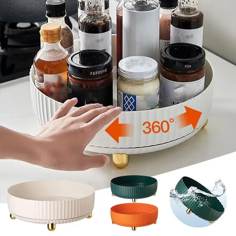 

Turntable Organizer Multifunction Clear Rotating Storage Trays Spice Racks 4 Feet Rack For Cabinet Pantry Kitchen Countertop