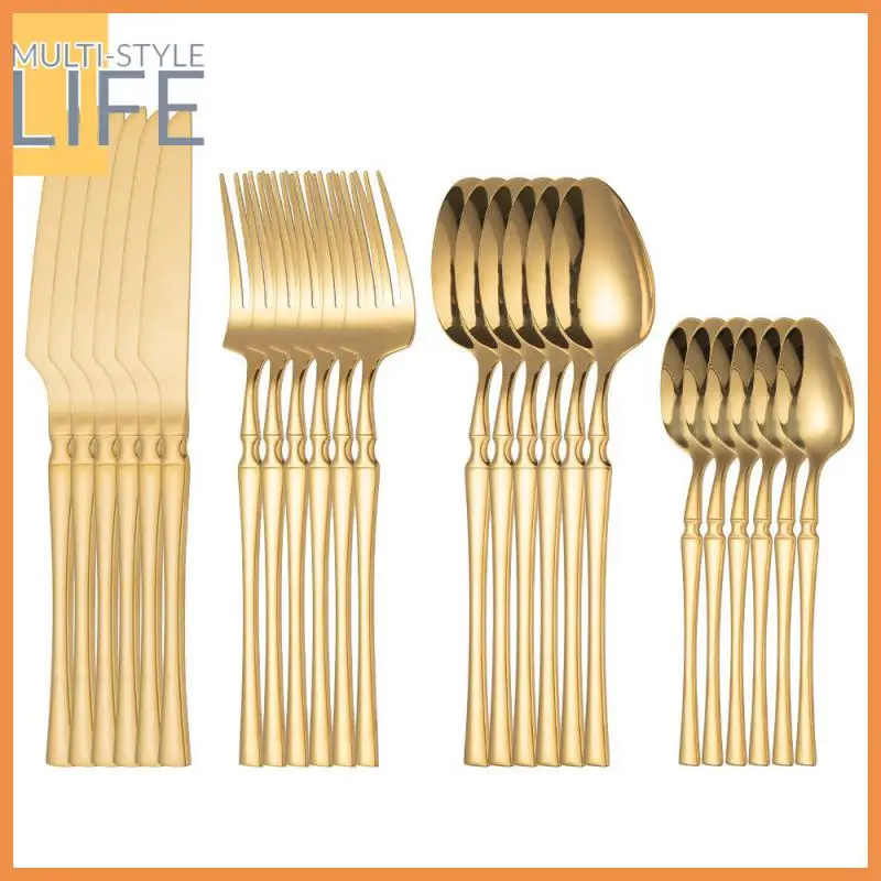 

High Quality Flat Cutlery Set Western Food Hotel Dinner Tableware Stainless Steel 24-piece Titanium Plated Flat Tableware Set