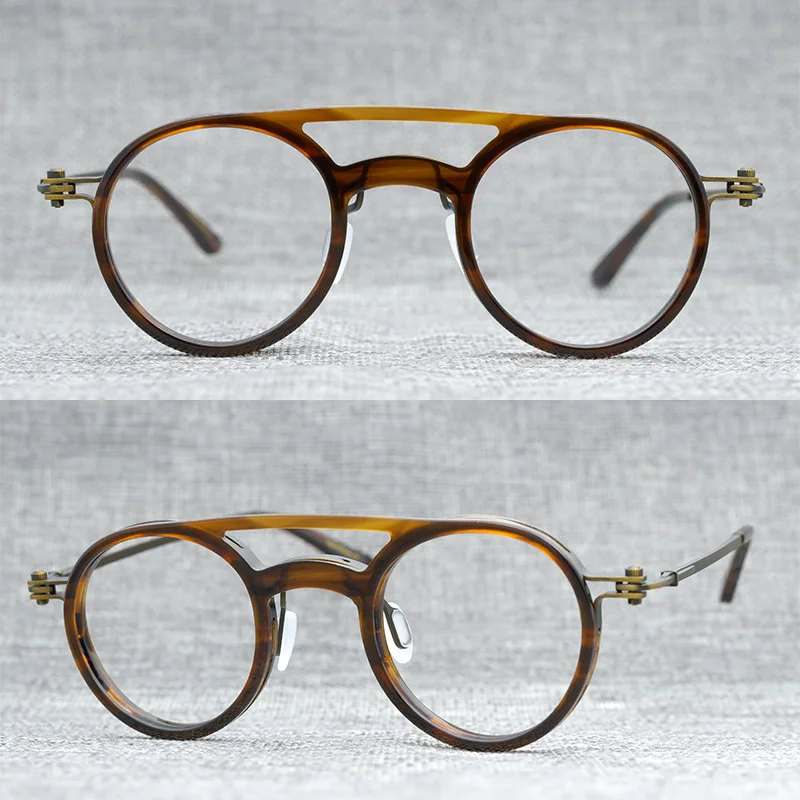 

Top Quality Pure Titanium Double Bridge Vintage Glasses Frames Round Designer Handmade Men Classical Eyeglasses for Women