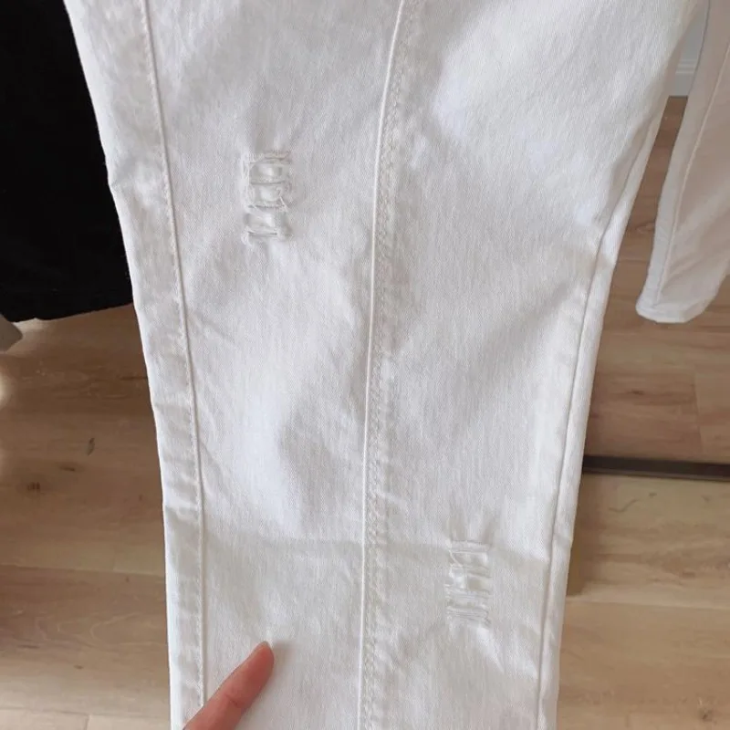 Простая Повседневная летняя однотонная потертая Женская эластичная высокая