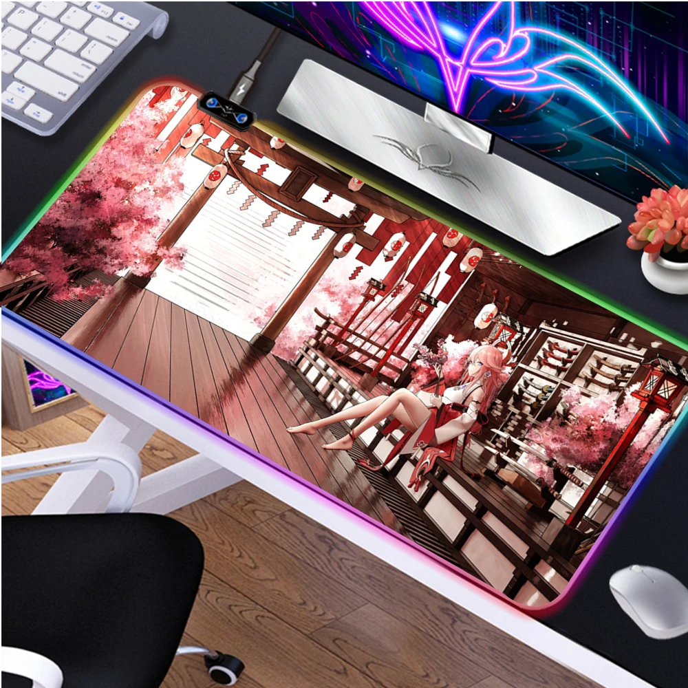 

Big Mouse Pad 900x400 Pc Gamer Yae Miko Genshin Impact Mouse Carpet Japanese Desk Mat 800x300 Mausepad Rgb Led Mousepad 350x250