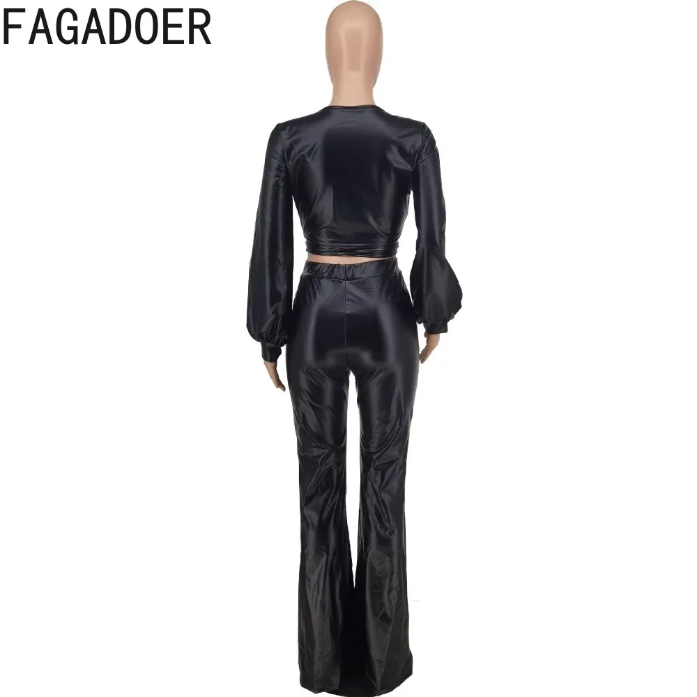 Модные облегающие брюки из искусственной кожи FAGADOER комплект двух предметов