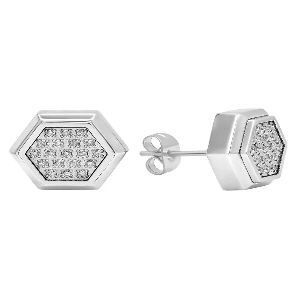 

Iced Out Cubic Zirconia Stainless Steel Stud Hexagon Earrings for Men and Women