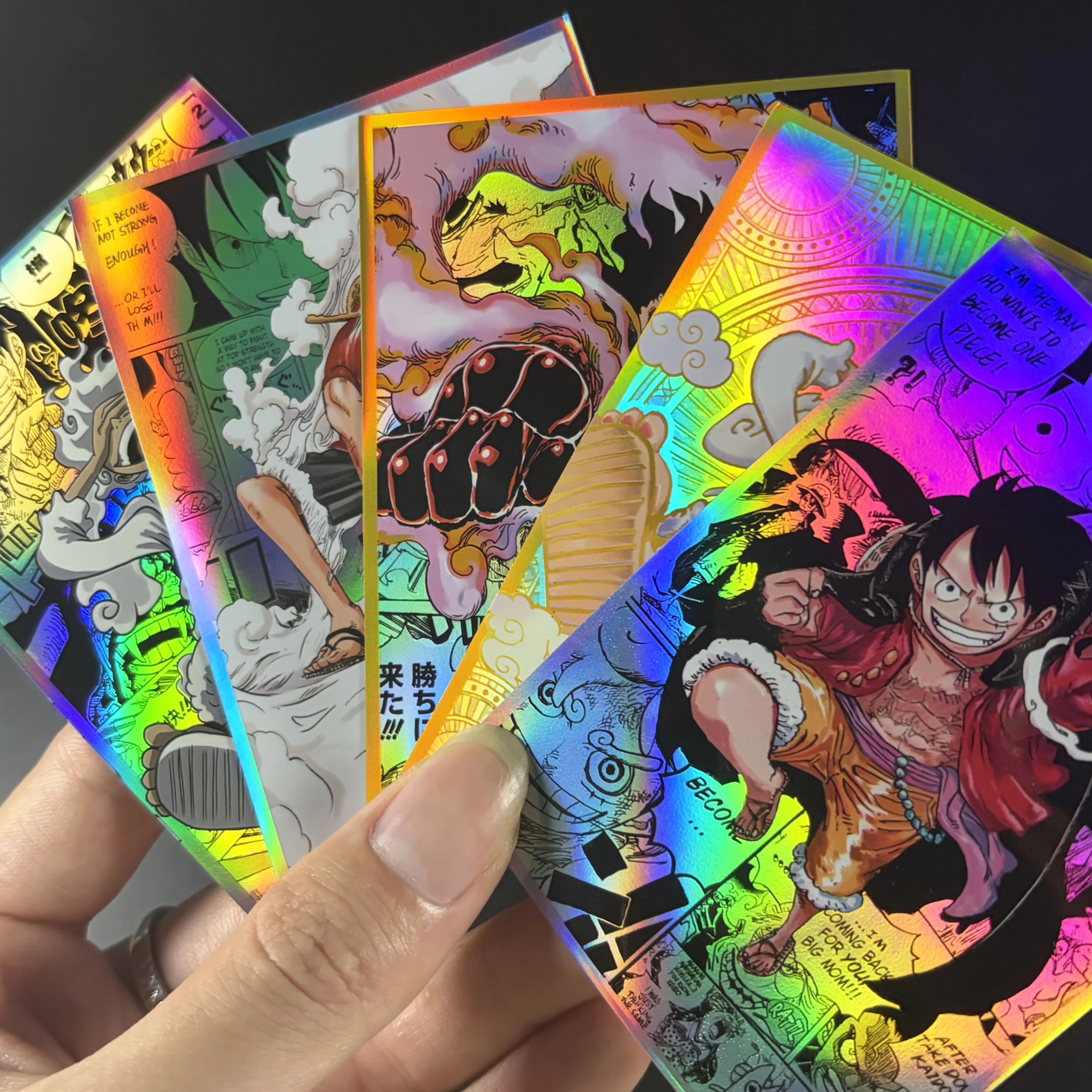 Фото Набор из 60 голографических лазерных блестящих протекторов для карт One Piece Anime LUFFY, стандартные 67x92 мм, для карт OPCG/TCG/MGT №3